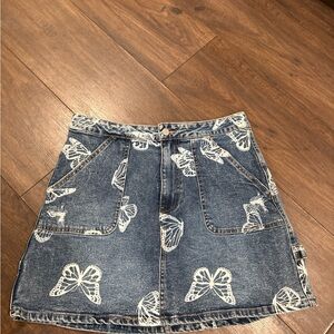 Denim Butterfly Print Skirt